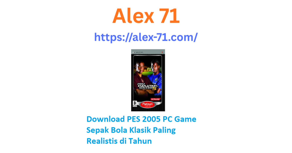 Tampilan menu utama dan aksi pemain dalam game download pes 2005 pc yang legendaris di sistem komputer Windows.